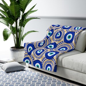 Luxurious Sherpa Fleece Blanket with Evil Eye Pattern Cozy Warm Home Decor, Perfect Gift Idea for Protection & Comfort