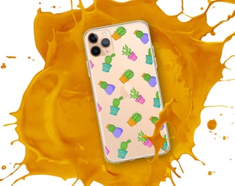 Custodia trasparente per iPhone con motivo cactus colorato - Cover protettiva carina e divertente per vari modelli