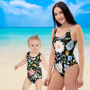 Pretty floral patterned unique bathing suit available in mommy and me matching and plus size One-Piece Swimsuit