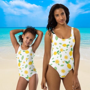 Main squeeze lemon patterned bathing-suit available in mommy and me matching and plus size One-Piece Swimsuit