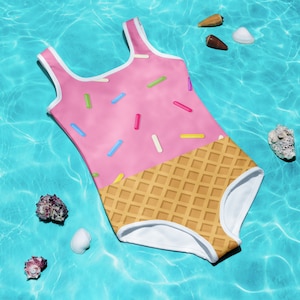Eistüte und Eis Mädchen einteiliger Badeanzug All-Over Print Kinder Badeanzug Mama und ich passend erhältlich