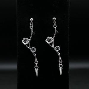 Bough Breaks | Flowers On Branch With Spike Stud Earrings | Alternative / Gothic Jewelry