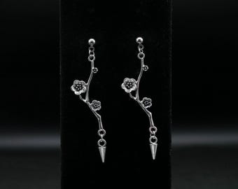 Bough Breaks | Flowers On Branch With Spike Stud Earrings | Alternative / Gothic Jewelry