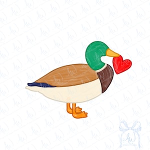 Watercolor Valentine&#39;s Day Heart Mallard Duck Digital Watercolor Clip Art PNG Digital Instant Download File