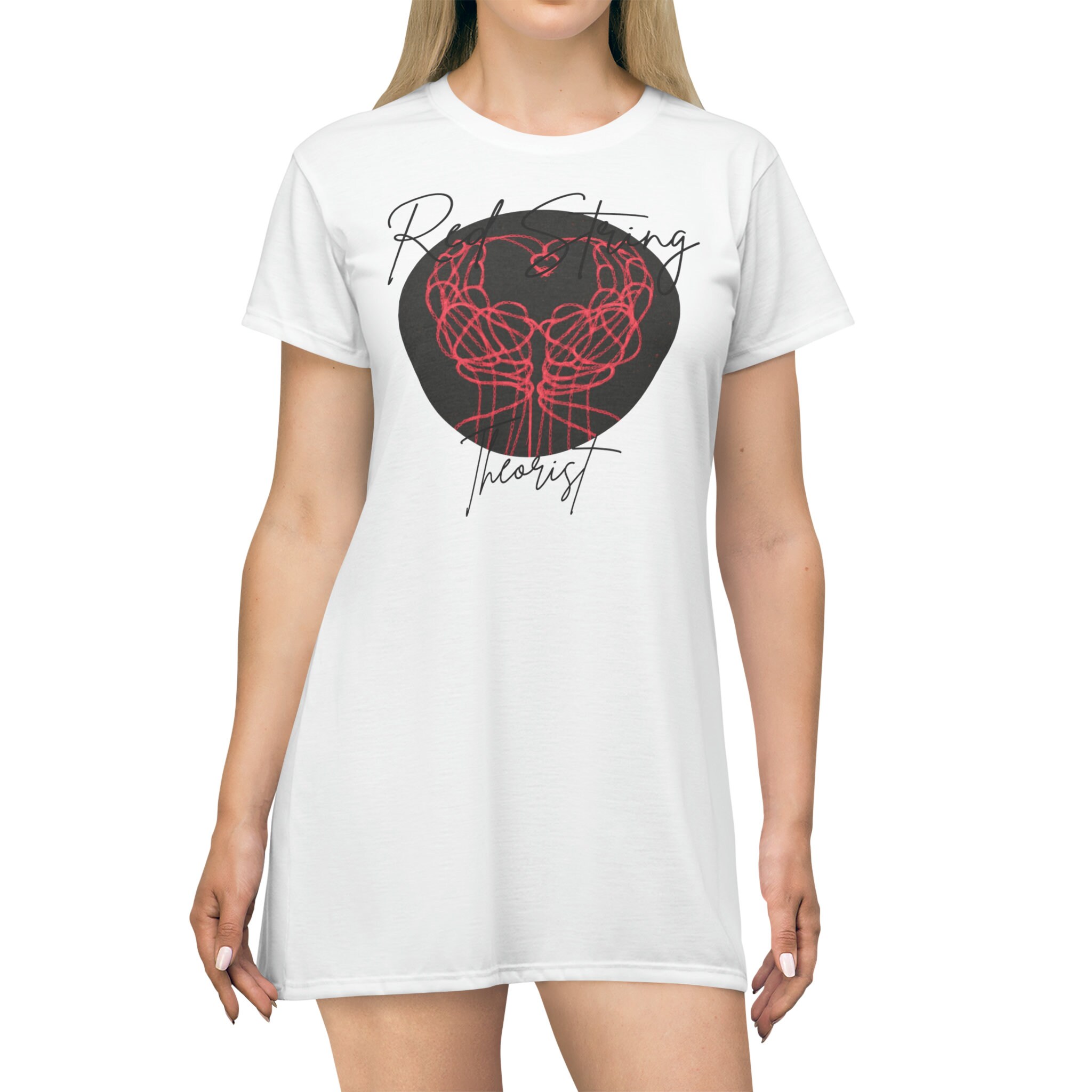 Red String Theorist T-shirt Dress (AOP) Red Heart Valentine