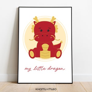 Mein kleiner Drache, Jahr des Drachen, niedliches asiatisches Drachenbild, chinesisches Drachenposter, asiatisches Kinderzimmer zum ausdrucken, Babydrachenkunst
