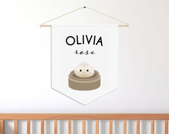 Aangepaste knoedelnaambord, gepersonaliseerde knoedelwimpel, gepersonaliseerde naam muur hangen, aangepaste naam muur hangen, Bao naambanner