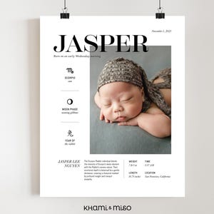 Anuncio personalizado de nacimiento de recién nacidos, impresión personalizada de signos del zodíaco para la decoración de la guardería del bebé, fase lunar, impresión personalizada de carteles de estadísticas de nacimiento de bebés