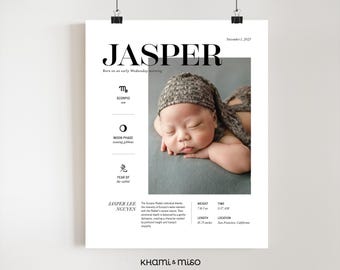 Gepersonaliseerde geboortekaartje pasgeborene, aangepaste afdruk met sterrenbeeld voor decoratie babykamer, maanfase, aangepaste poster met geboortestatistieken baby