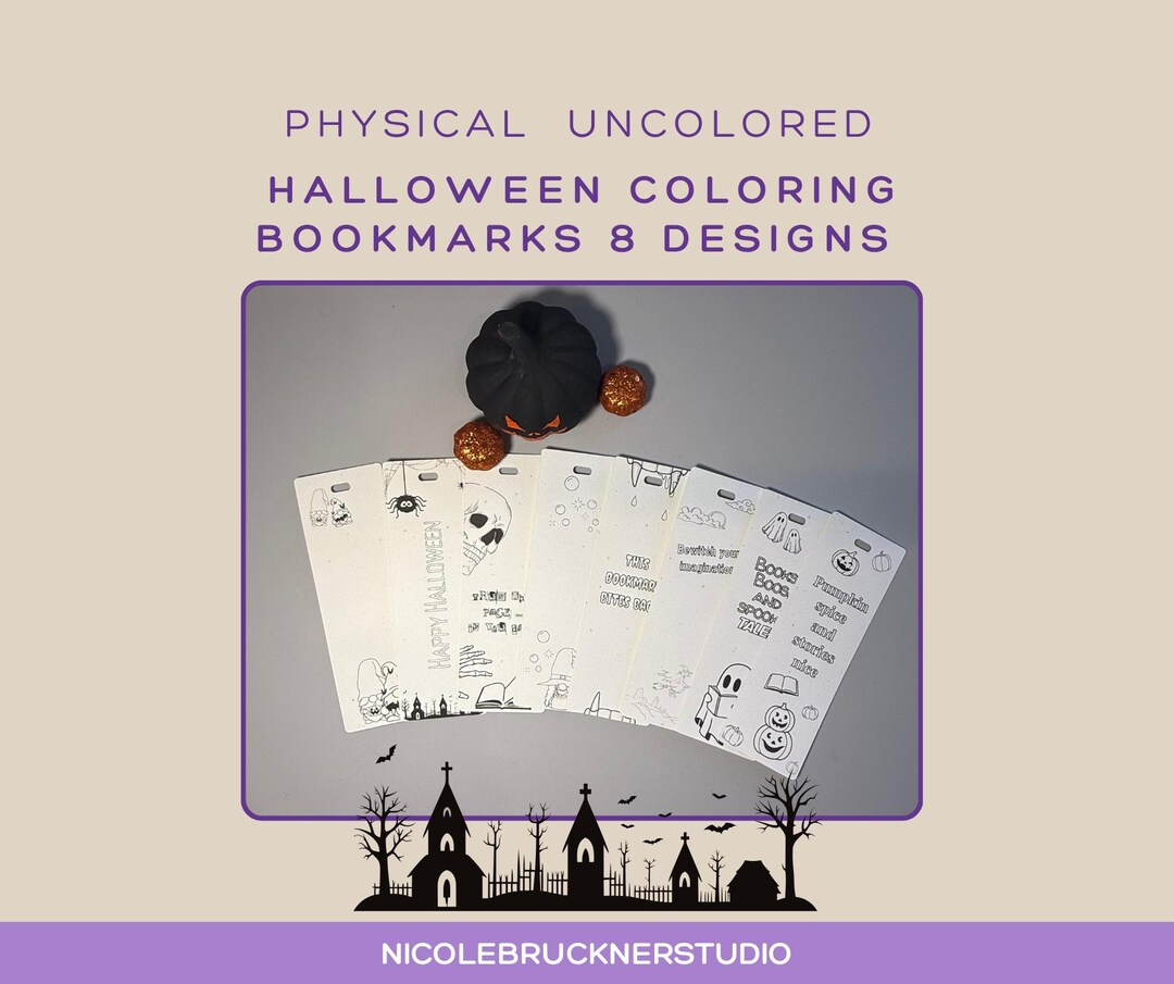 Halloween Coloring Bookmarks | 8 Uncolored Designs | Complete Set or ...