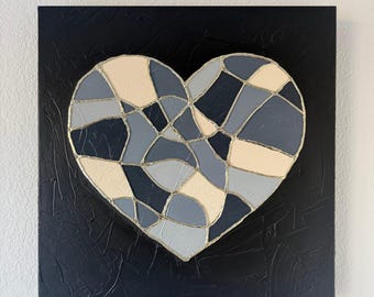 Original Abstract Heart Painting | The Core | Textured Modern Contemporary Canvas Art | Black & Gold Wall Art