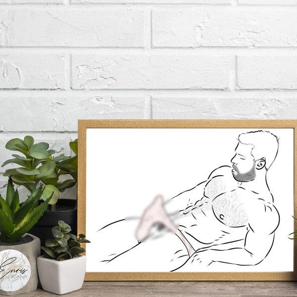 Male boxer art print, Gay wall art, Minimalist art, Gay male home decor, male chest art, male art, Gay art