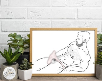 Male boxer art print, Gay wall art, Minimalist art, Gay male home decor, male chest art, male art, Gay art