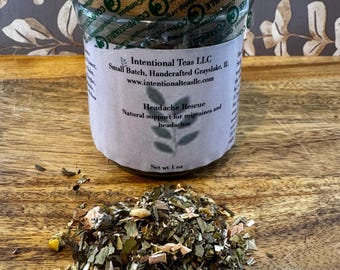 Headache Rescue Tea Un mélange de plantes apaisantes conçu pour soulager la tension et soulager l'inconfort des maux de tête, favorisant la relaxation et le soulagement naturel