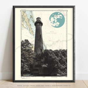 North Carolina | Currituck Beach Lighthouse Nautical Art Print | Map of the Outer Banks | OBX Wall Art | Lighthouses | Duck NC | Corolla NC
