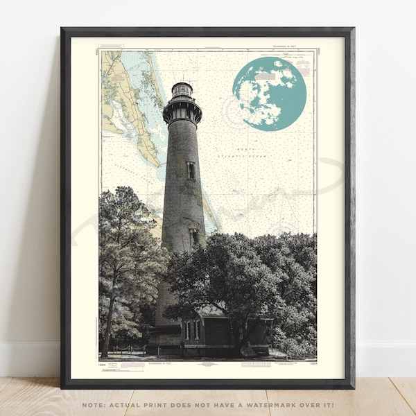 Currituck Beach Lighthouse Print | North Carolina Nautical Map Art (Digital Download)