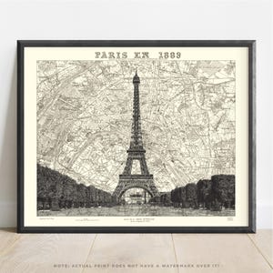 Francia / Impresión topográfica de la Torre Eiffel de París / Mapa de París / Arte mural de la Torre Eiffel / Póster de la Torre Eiffel / La dame de fer / Mapa francés