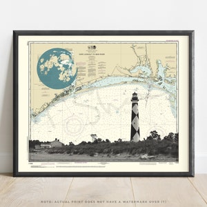 North Carolina | Cape Lookout Lighthouse Nautical Art Print | Crystal Coast NC Lighthouse | Emerald Isle Poster | Beaufort | Morehead City