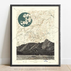 Könnte beinhalten: Eine Vintage-Karte einer Bergregion mit einem blauen Kreis darübergelegt. Die Karte ist in einem schwarzen Rahmen gerahmt. Die Berge sind in Grautönen und Braun dargestellt. Die Karte trägt den Titel "7.5 Minute Series (Topographic)"