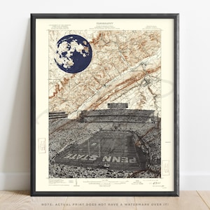 Impresión topográfica de arte de fútbol de Penn State / Póster de Beaver Stadium / Penn State Nittany Lions / Arte mural de Penn State / Fútbol universitario