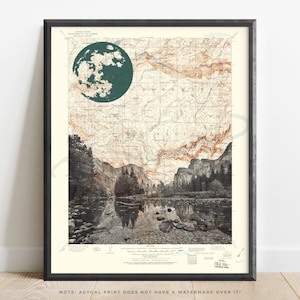 Californië | Yosemite Valley topografische kunstafdruk | Kaart van Yosemite National Park | Merced River | Yosemite-poster | El Capitan | Halve koepel