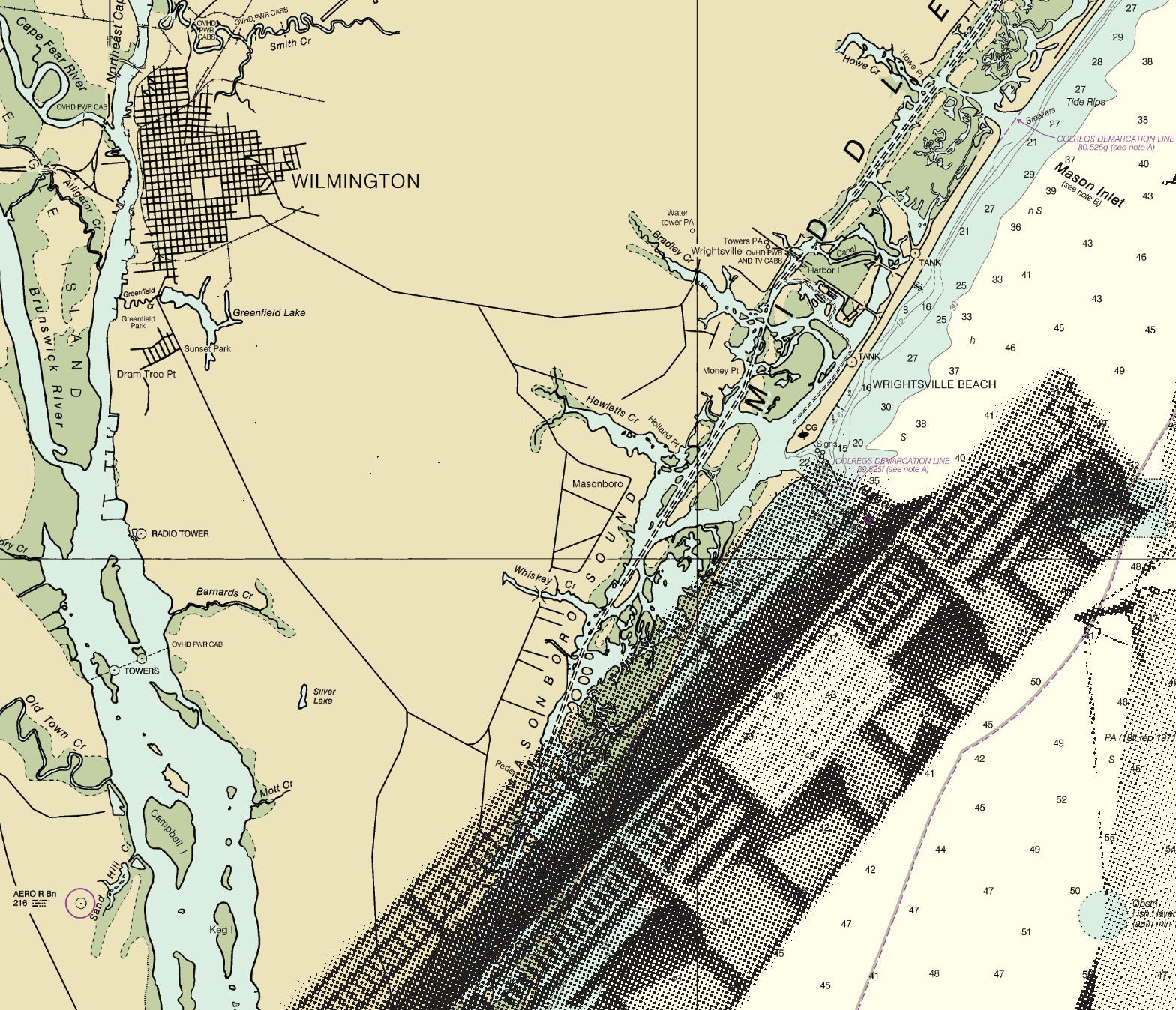 Wrightsville Beach Drawbridge NOAA Chart Moon Print, Wilmington Map
