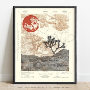 Kalifornien | Joshua Tree National Park Topographischer Kunstdruck | Landkarte Joshua Tree | Wohnkultur | Joshua Baum Wand Kunst | Galerie-Wand | SoCal