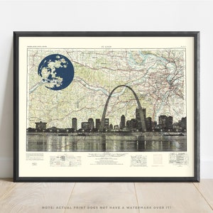 Missouri | St. Louis Skyline Topographischer Kunstdruck | Torbogen | Landkarte St Louis | St Louis Poster | Galerie-Wand | Missouri Landkarte