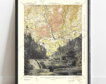 North Carolina | Asheville Triple Falls Topographic Art Print | Western NC Waterfall | Black Bear