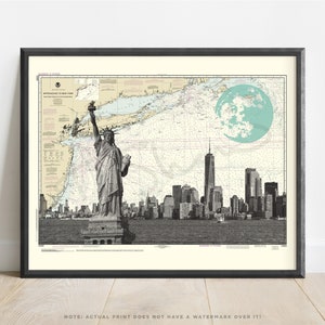 New York | Freiheitsstatue Nautische Kunstdruck | Ich liebe NY | NYC Wandkunst | Landkarte New York | Lady Liberty | NYC Wanddekor | New York Skyline