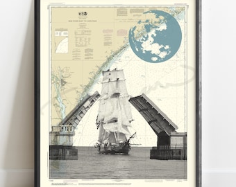 North Carolina Wrightsville Beach Nautical Art Print | Map of Wilmington | Coastal NC Poster