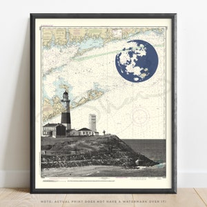 New York | Montauk Point Lighthouse Nautical Art Print | Map of Long Island New York | Map of The Hamptons | Montauk Wall Art | Southampton