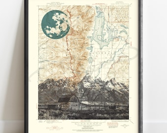 Wyoming | Grand Teton Topographic Art Print | National Park Map Poster | Jackson Hole