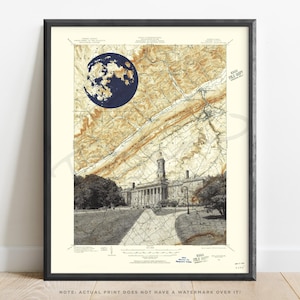 Impresión de arte topográfico de Penn State / Póster de mapa de Penn State / Penn State Old Main / Nittany Lions / Arte mural de Penn State / Galería de pared