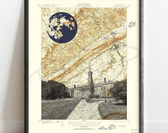 Mapa topográfico de Pensilvania / Impresión de Penn State / Nittany Lions de Old Main / Arte mural de State College
