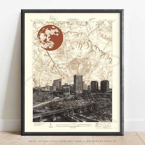 Virginia | Richmond Skyline Topographic Art Print  | RVA Poster | Richmond Wall Art | Gallery Wall | Map of Richmond VA | Map of Richmond