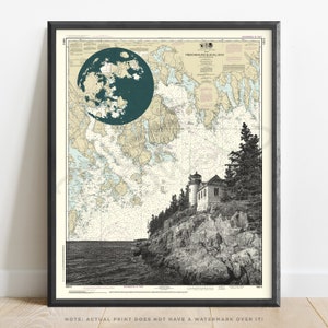 Maine | Acadia National Park Nautical Art Print | Bass Harbor Head Light Lighthouse | Maine Nautical Chart | Map of Acadia | Bar Harbor