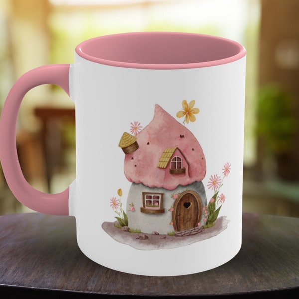 Fairy tale House Mug, Fantasy House mug, Cute Spring Mug, Coffee lovers Mug, Tea lovers Mug, Office Mug, birthday gift, The Field Blossomed