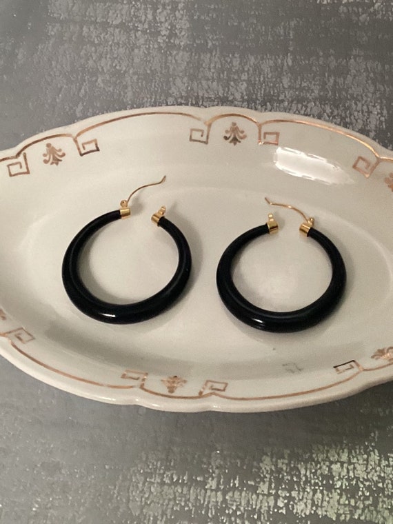 Vintage Black Gold plated hoop earrings