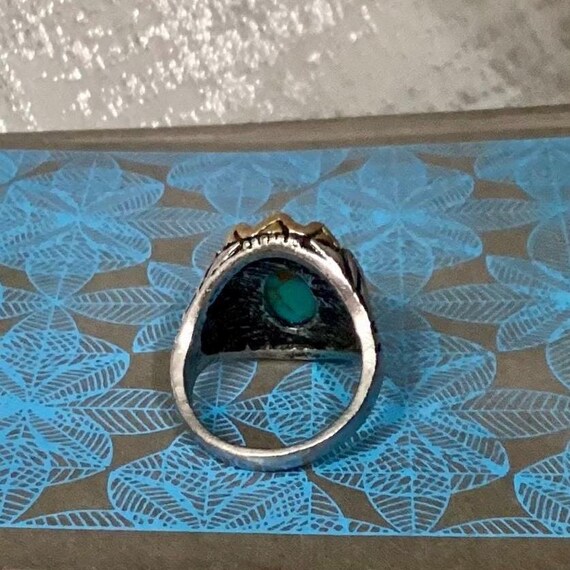 Copper Turquoise Silver Ring with double swords - image 5