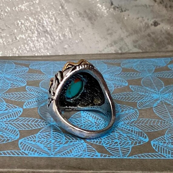 Copper Turquoise Silver Ring with double swords - image 6