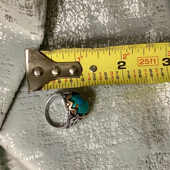 Copper Turquoise Silver Ring with double swords - image 7