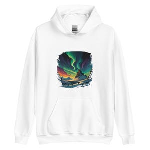 Midnight Northern Light Hoodie, Aurora borealis Hoodie, Trees and Stars hoodie, Camping, Outdoorsy hoodie, Traveling hoodie