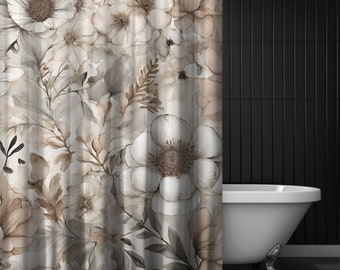 Boho Floral Shower Curtain, Wildflower Print, Neutral Boho, Shower Curtain Floral, Boho Bathroom Decor, Floral Bathroom Decor