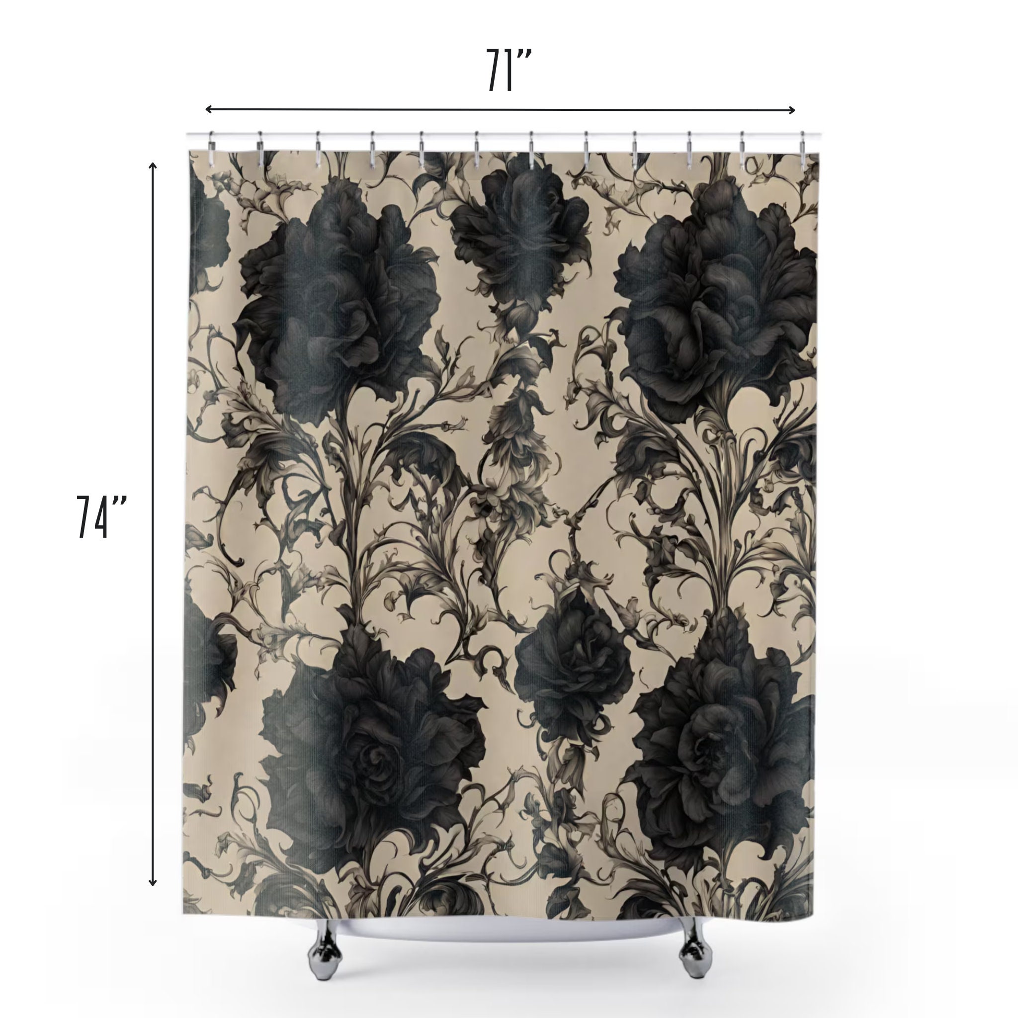 Erosebridal Duschvorhang Gothic Damast – 183x183 Cm, Schwarz-grau-grün, Viktorianisches Barock-Design