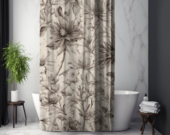 Moody Beige Wildflower Shower Curtain, Cottagecore Beige Shower Curtain, Wildflower Design, Flower Bathroom Decor, Spring Shower Curtain
