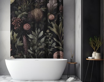 Pink Moody Floral Shower Curtain: Vintage Cottagecore Botanical
