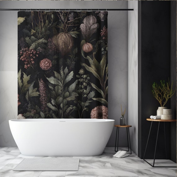 Pink Moody Floral Shower Curtain: Vintage Cottagecore Botanical