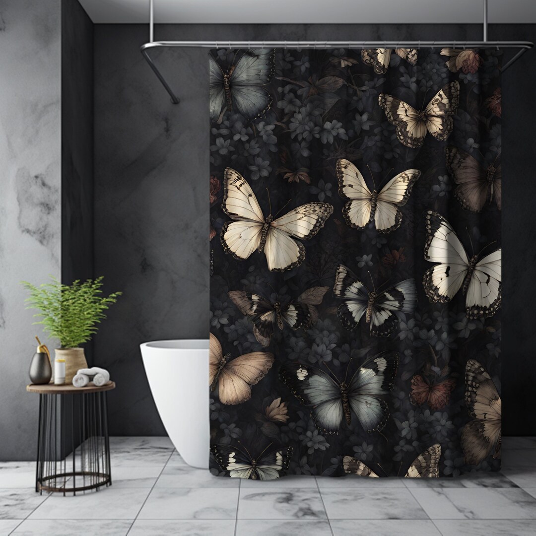 Cottagecore Moody Butterfly Shower Curtain, Dark Shower Curtain ...