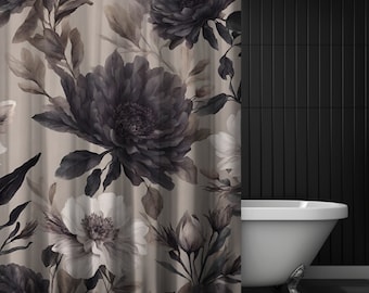 Moody Floral Shower Curtain, Dark Spring Shower Curtain, Wildflower, Cottagecore, Botanical Bathroom Decor, Nature Inspired
